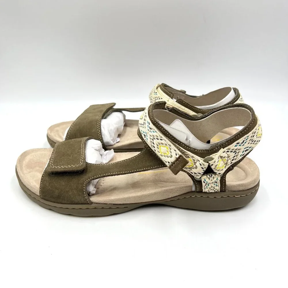 Clarks Womens Size 10 10M Olive Green Suede Leather Sandals Comfort Summer Shoes